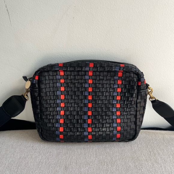 CLARE V Woven Leather Striped Marisol Crossbody Bag - Picture 3 of 11